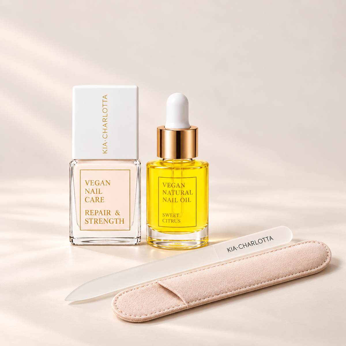 Pflege-Trio: Repair & Strength, Nagelöl, Glasnagelfeile von Kia Charlotta
